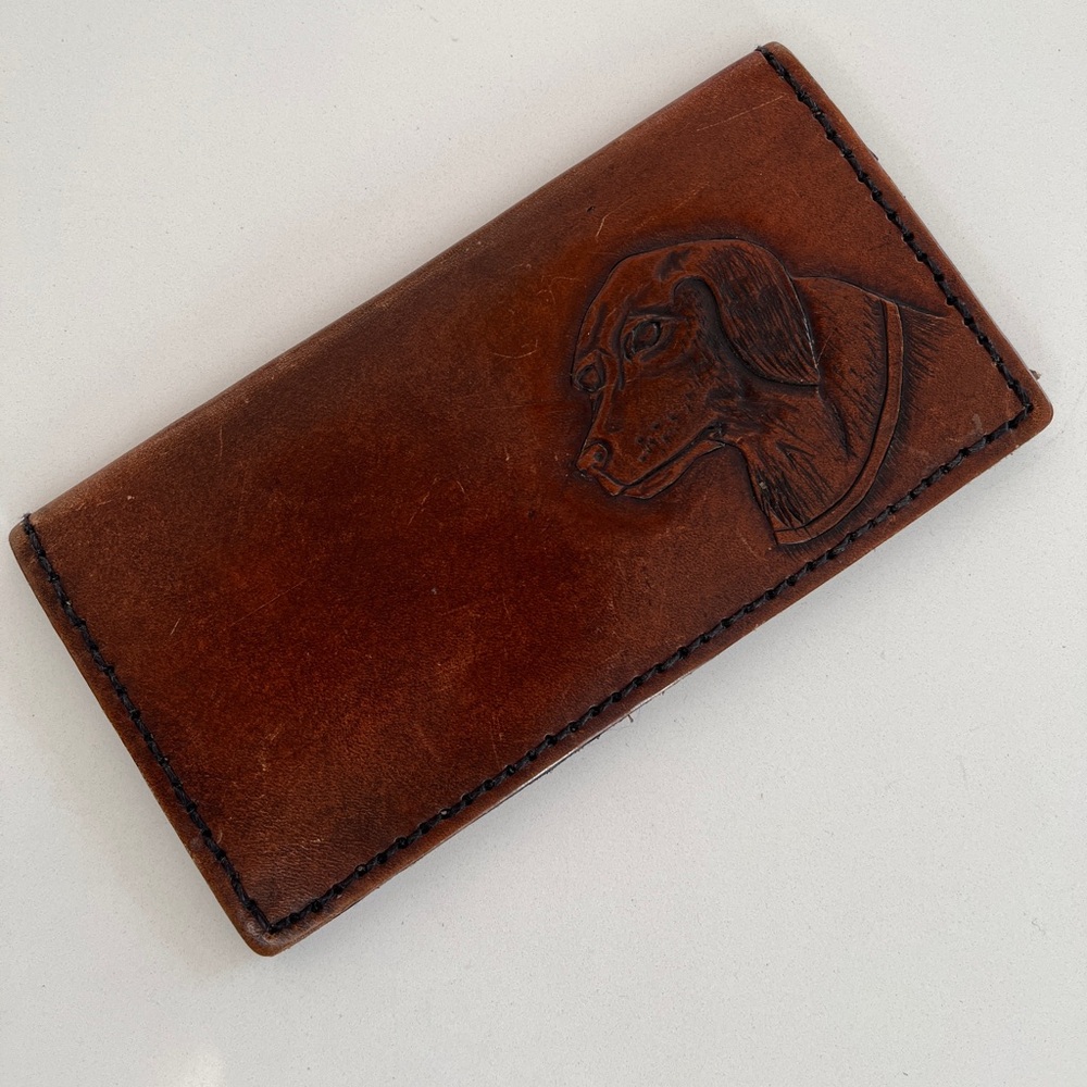WALLET Long Style Brown Leather Embossed Labrador Retriever Dog Cheque Book